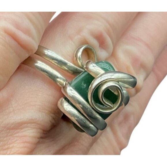 Adjustable Sterling Silver Ring Size 7/8 With Agate Stone Abstract Swirl Design - Picture 2 of 5